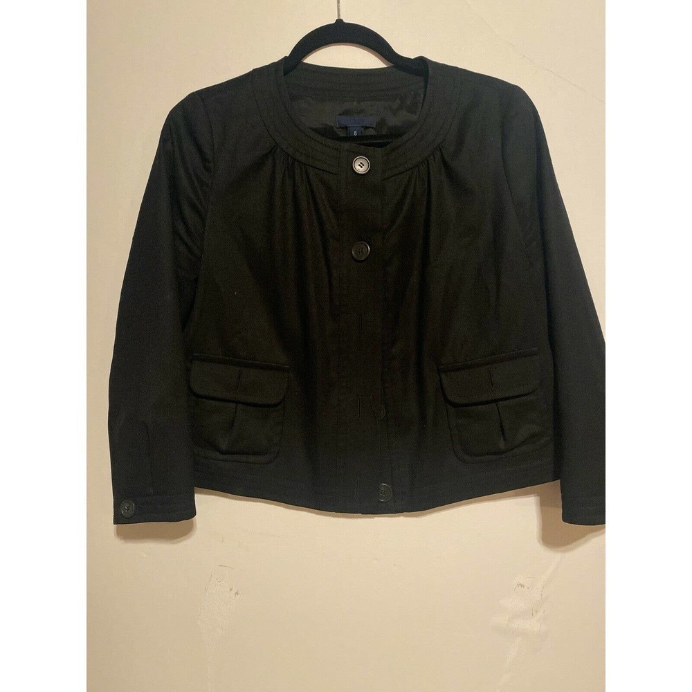 J. CREW Wool Crop Lined Jacket Size 8 Black Button Blazer Pockets